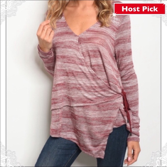 Burgundy Long Sleeve Wrap Top - Picture 4 of 11